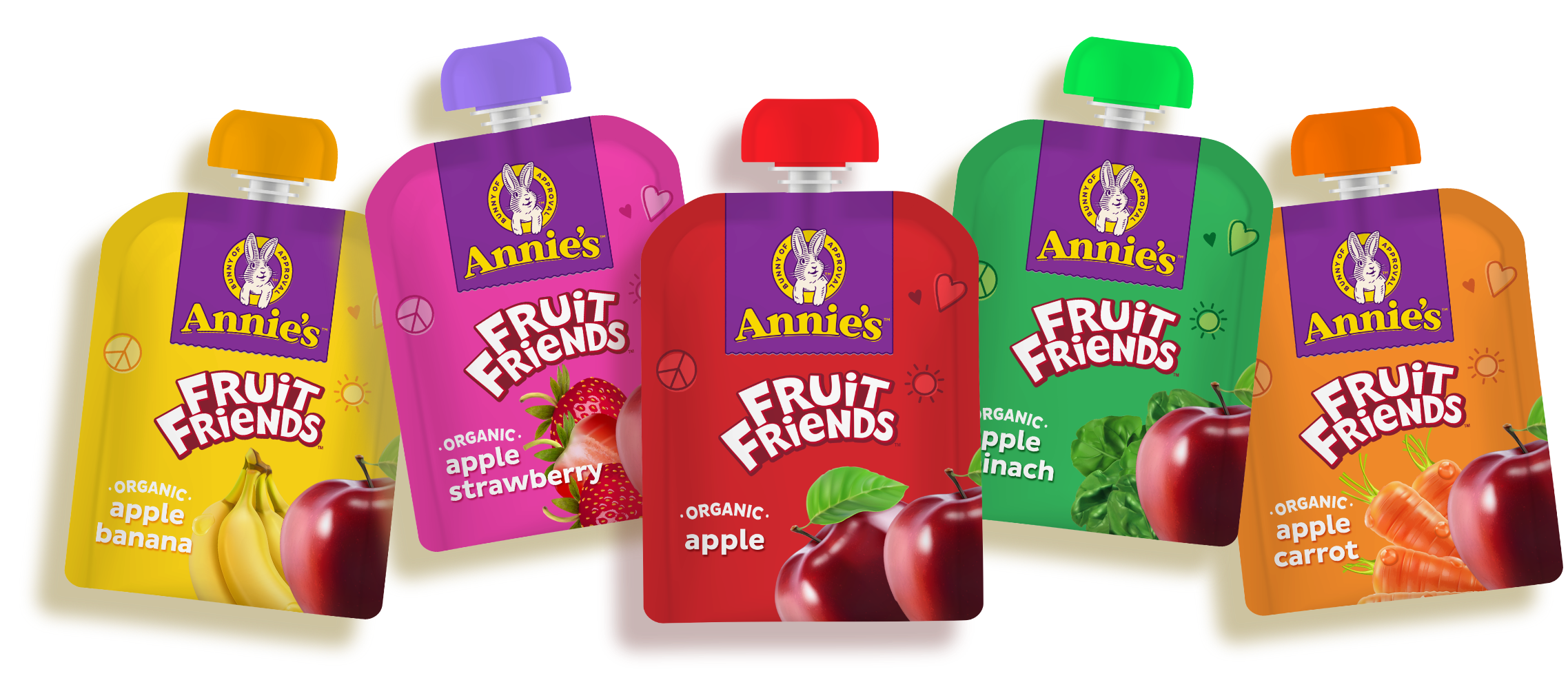 A groups of Annie's Fruit Friends pouches